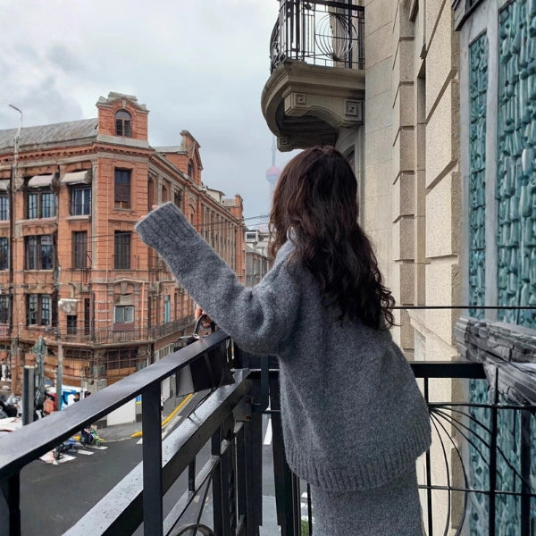 Kim's | Bordeaux Women’s Knit Sweater and Skirt Set