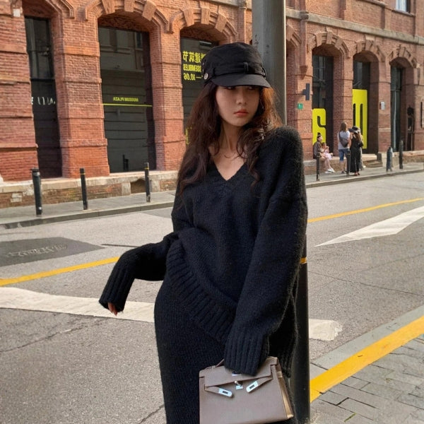 Kim's | Bordeaux Women’s Knit Sweater and Skirt Set