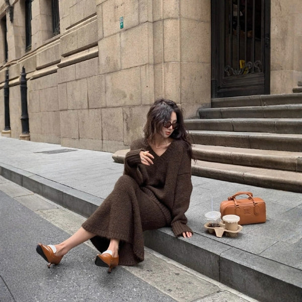 Kim's | Bordeaux Women’s Knit Sweater and Skirt Set