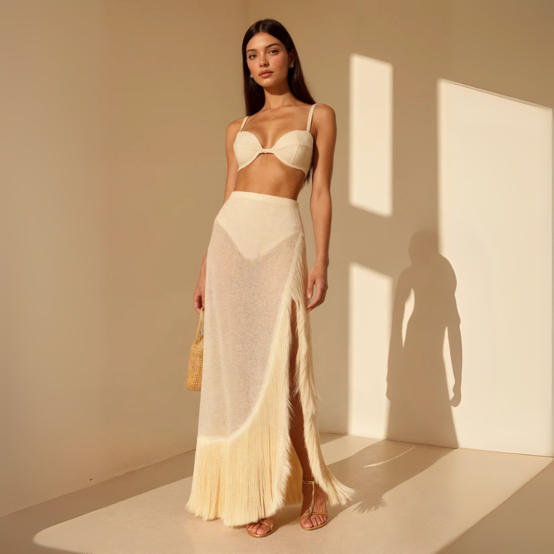 Kim's | Linda Crochet Two-Piece | Bralette & Fringe Skirt