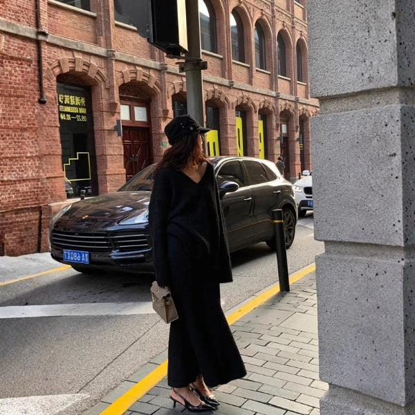 Kim's | Bordeaux Women’s Knit Sweater and Skirt Set