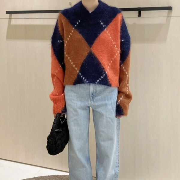 Kim's | Aspen Argyle Wool Women's Argyle Pattern Sweater