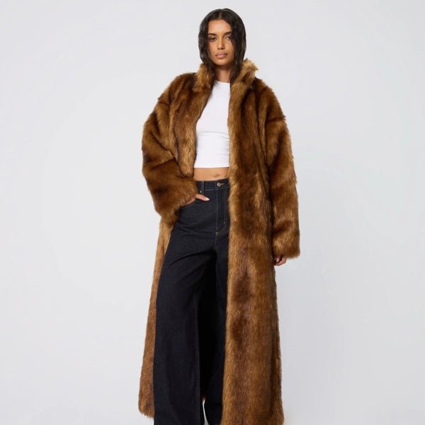 Kim's | Marlowe Longline Belted Faux-Fur Coat