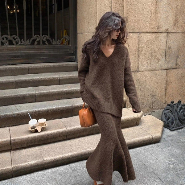 Kim's | Bordeaux Women’s Knit Sweater and Skirt Set