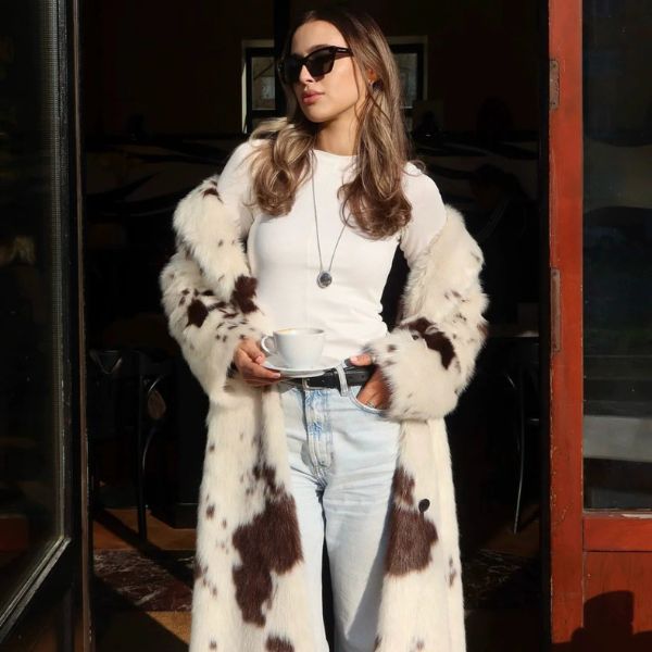 Kim's | Aspen Faux Fur Cow Print Coat