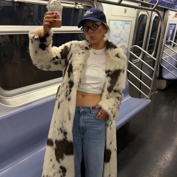 Kim's | Aspen Faux Fur Cow Print Coat